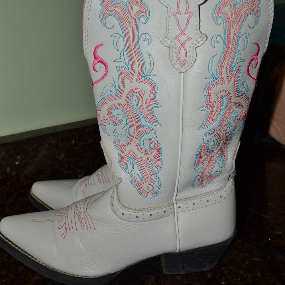 Girls Kids Leather Cowboy Justin Boots 2D